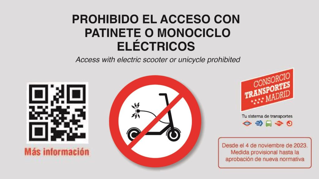 Los patinetes y monociclos prohibidos en el transporte público de Madrid